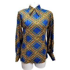 Vintage Geometric Print Long Sleeve Shirt Blouse Top